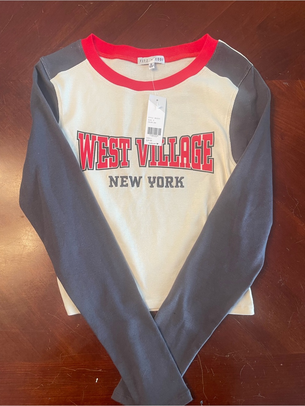 New York Raglan Long-Sleeve Tee - Cream, Gray & Red